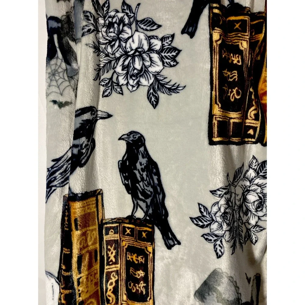 Rachel Roy Halloween Gothic Toile Plush Throw Blanket 60 x 70 Ravens Skull Books